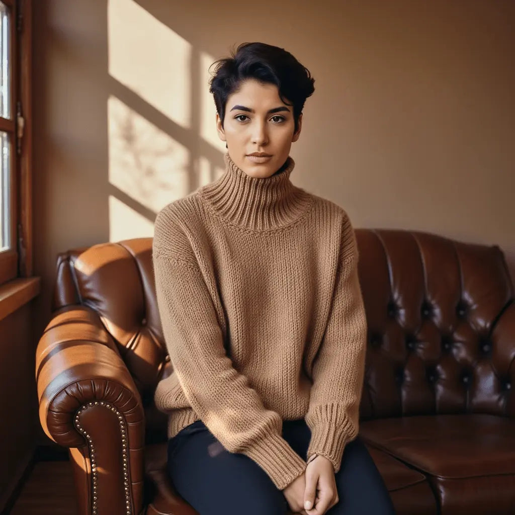 Pure Wool Chunky Knitted Solid Oversized Alpaca Sweater Unisex Turtleneck - EdelWear