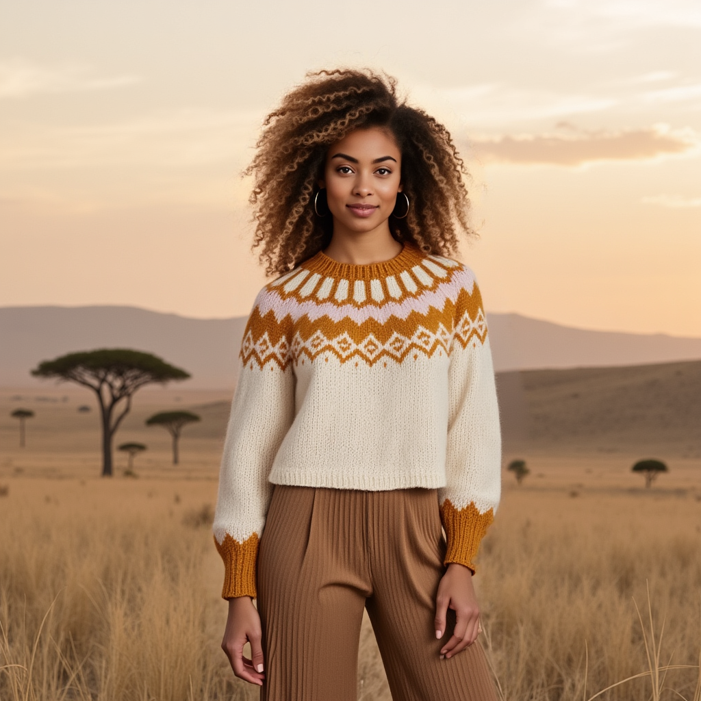 Hand-knitted creamy white Scandinavian Lopapeysa sweater with a Nordic round yoke in orange and light rose, featuring orange ribbed cuffs, collar, made from soft hypoallergenic baby alpaca and merino wool.