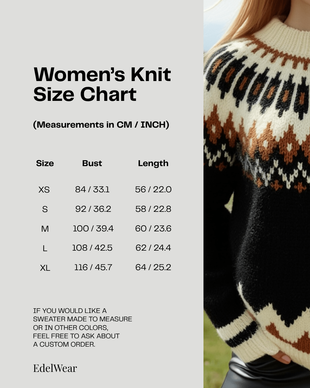 Black Oversized Unisex Sweater Fair Isle Lopapeysa with Nordic White Patterned Yoke Hand Knitted of Baby Alpaca & Merino Wool Blend - EdelWear
