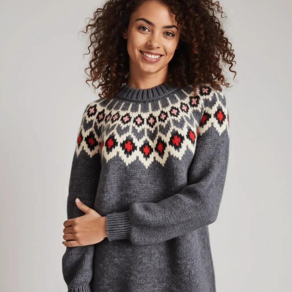 Blue Oversized Adults Unisex Scandinavian Fair Isle Sweater Lopapeysa Hand Knitted with a Nordic Patterned Yoke - EdelWear