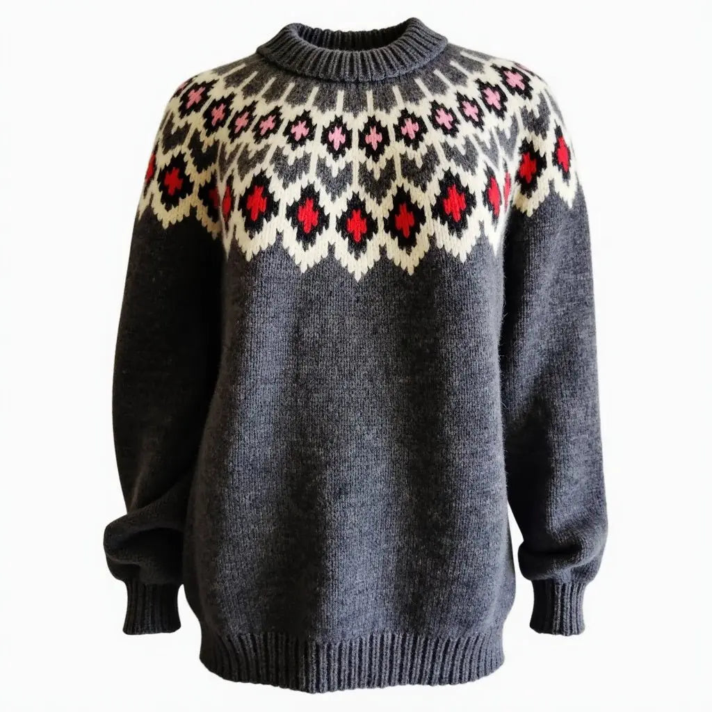 Blue Oversized Adults Unisex Scandinavian Fair Isle Sweater Lopapeysa Hand Knitted with a Nordic Patterned Yoke - EdelWear