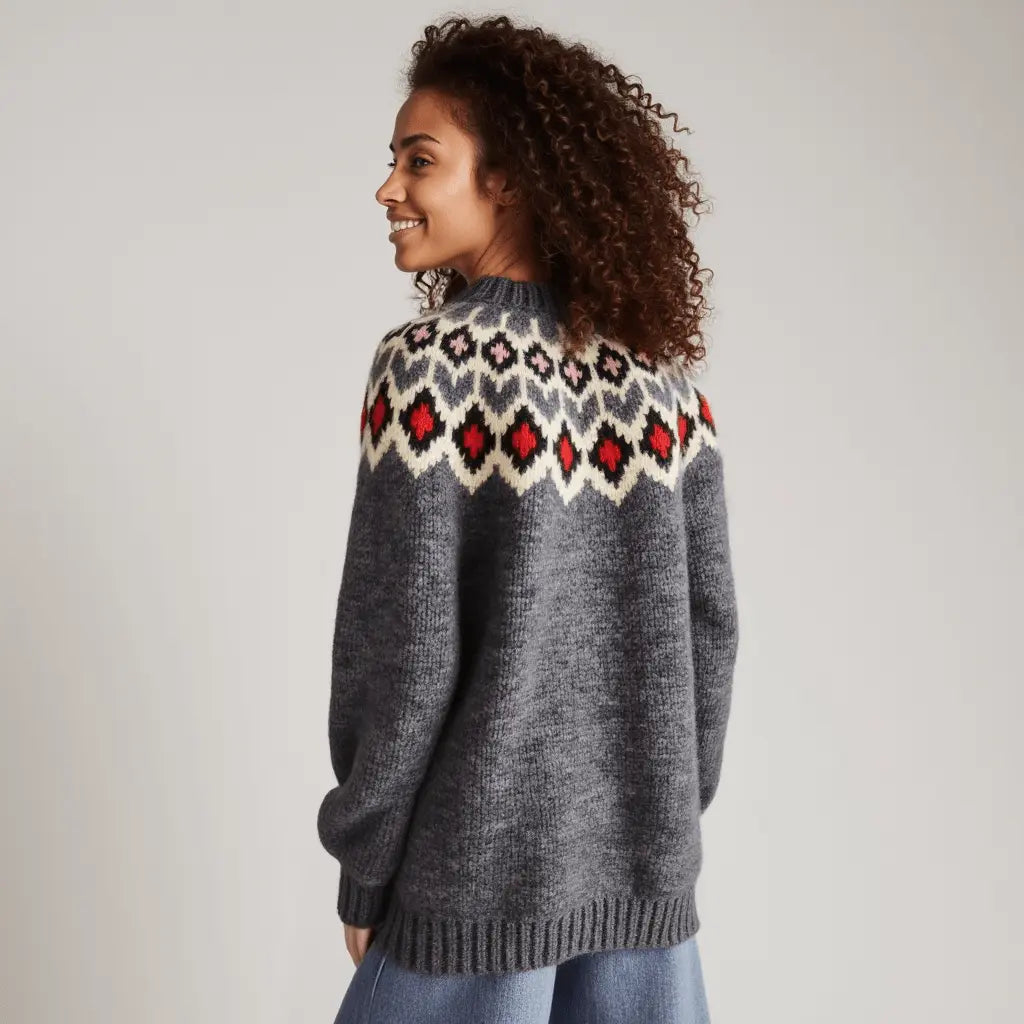 Blue Oversized Adults Unisex Scandinavian Fair Isle Sweater Lopapeysa Hand Knitted with a Nordic Patterned Yoke - EdelWear
