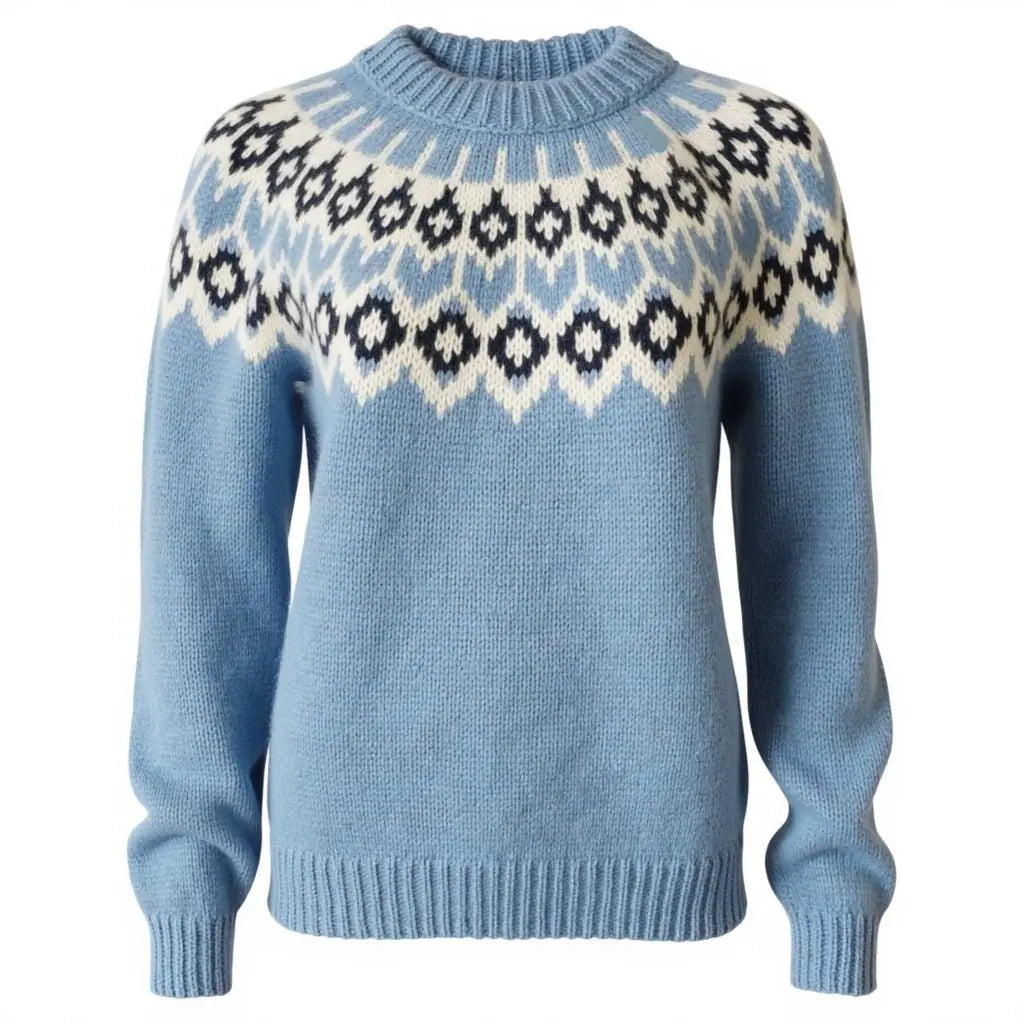 Blue Oversized Adults Unisex Scandinavian Fair Isle Sweater Lopapeysa Hand Knitted with a Nordic Patterned Yoke - EdelWear