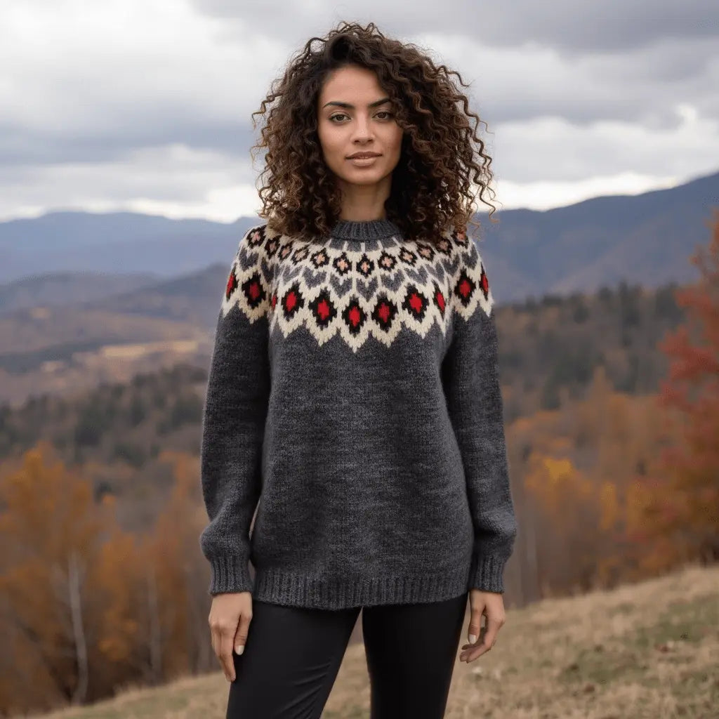 Blue Oversized Adults Unisex Scandinavian Fair Isle Sweater Lopapeysa Hand Knitted with a Nordic Patterned Yoke - EdelWear