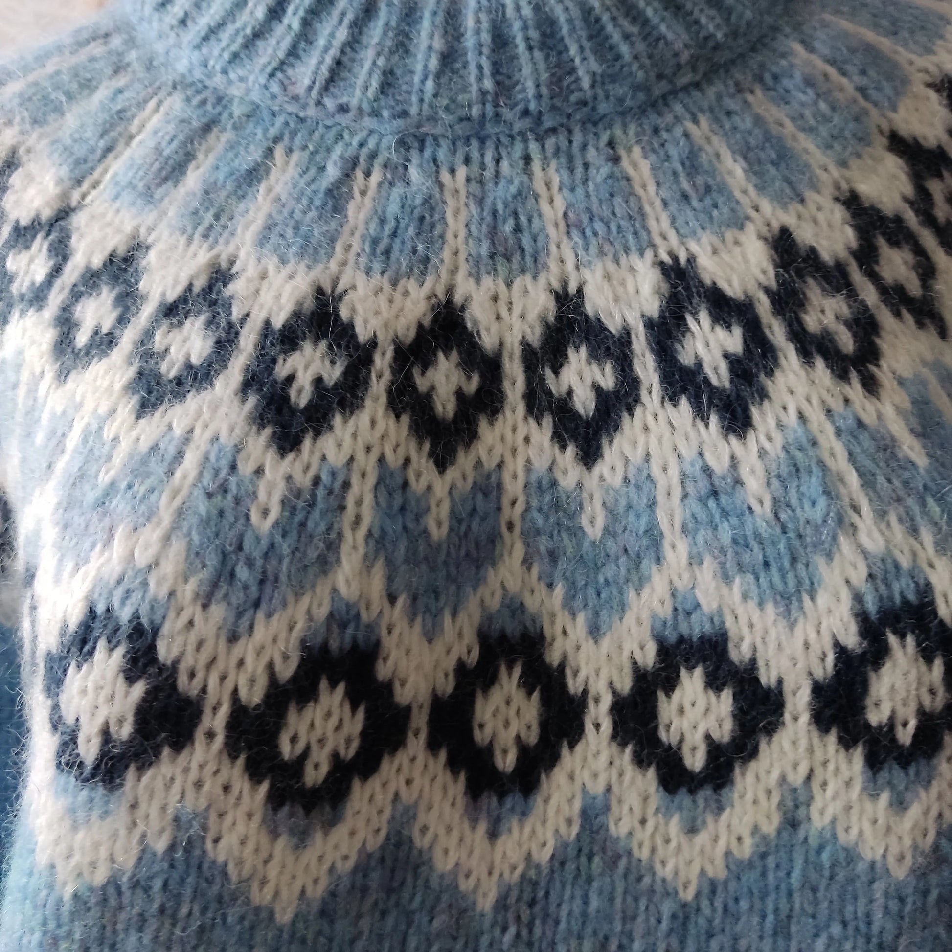 Blue Oversized Adults Unisex Scandinavian Fair Isle Sweater Lopapeysa Hand Knitted with a Nordic Patterned Yoke - EdelWear
