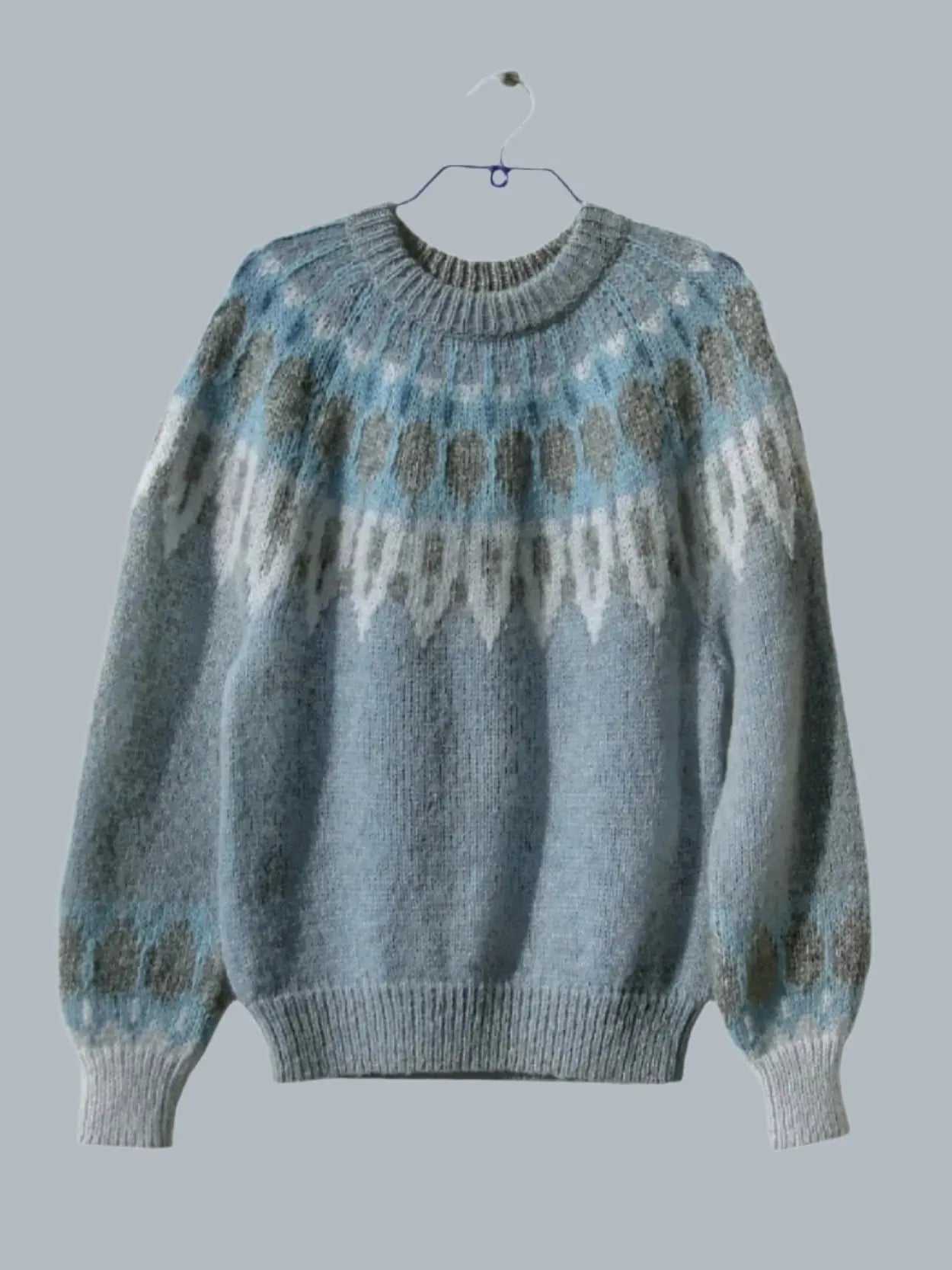 Gray Blue Womens Scandinavian Sweater Lopapeysa Fair Isle Hand Knitted with a Nordic Patterned Yoke - EdelWear