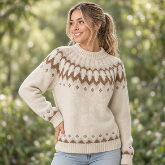 Chunky Oversized Unisex Scandinavian Lopapeysa Sweater Fair Isle, Hand Knitted Nordic Patterned Yoke - EdelWear