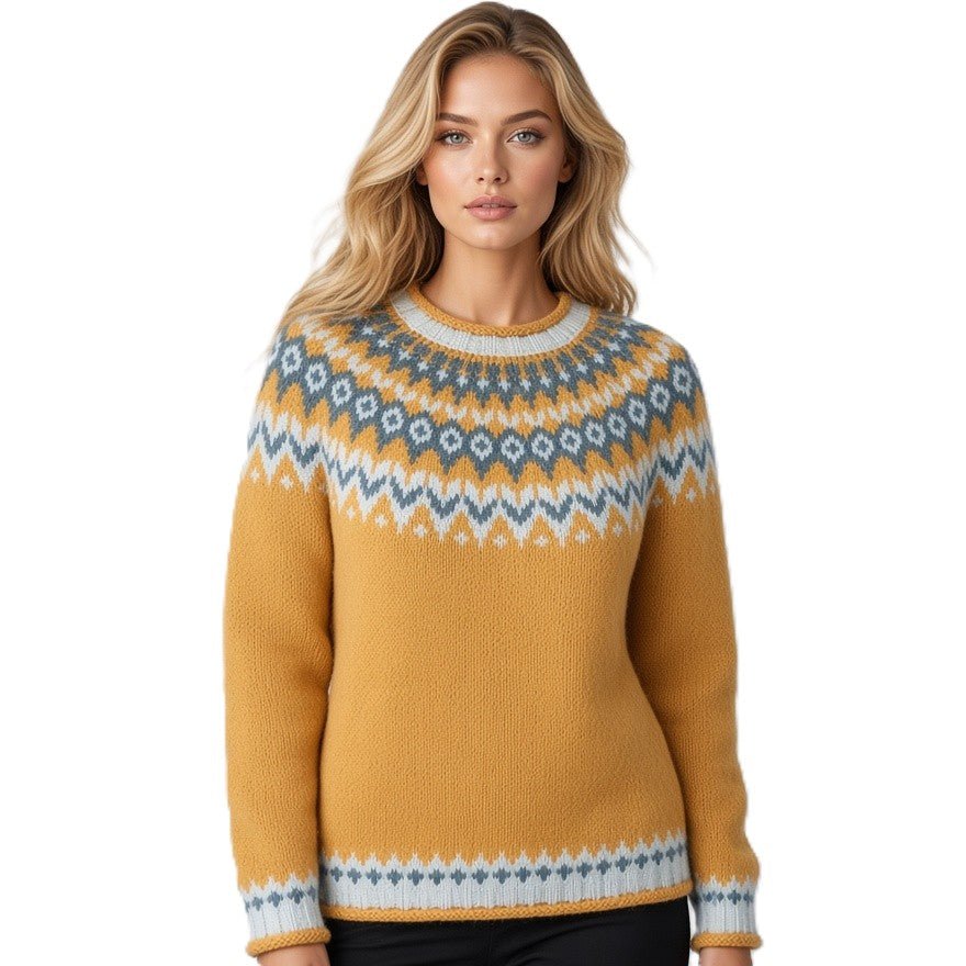 Colorful Fair Isle Sweater Unisex, Hand Knitted Scandinavian Lopapeysa, Nordic Style Patterned Pullover, Traditional Icelandic Ski Jumper, Alpaca Merino Wool Blend - EdelWear