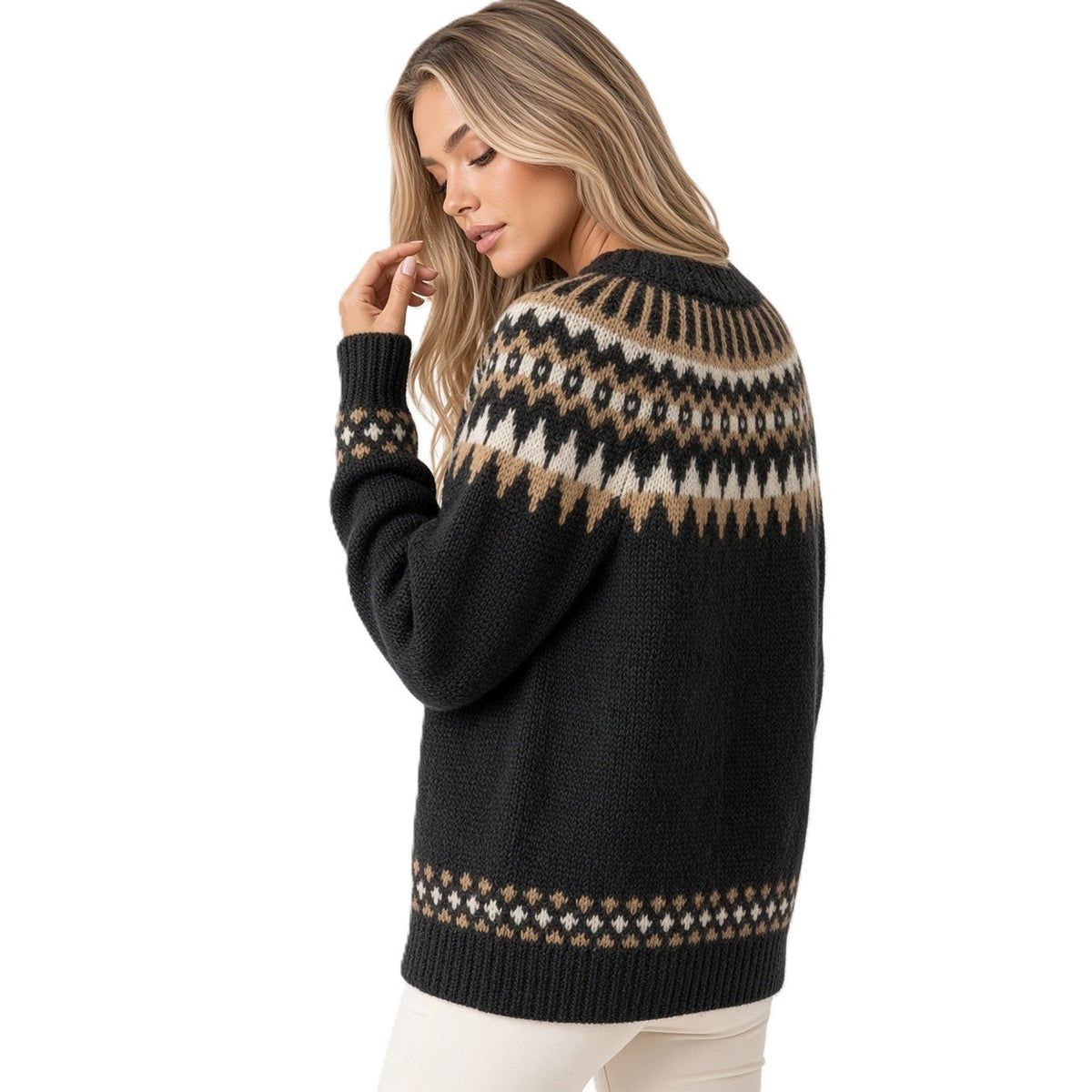 Hand Knitted Gray Scandinavian Unisex Alpaca Sweater Lopapeysa Fair Isle with White / Teal Nordic Patterned Yoke of Alpaca / Merino - EdelWear