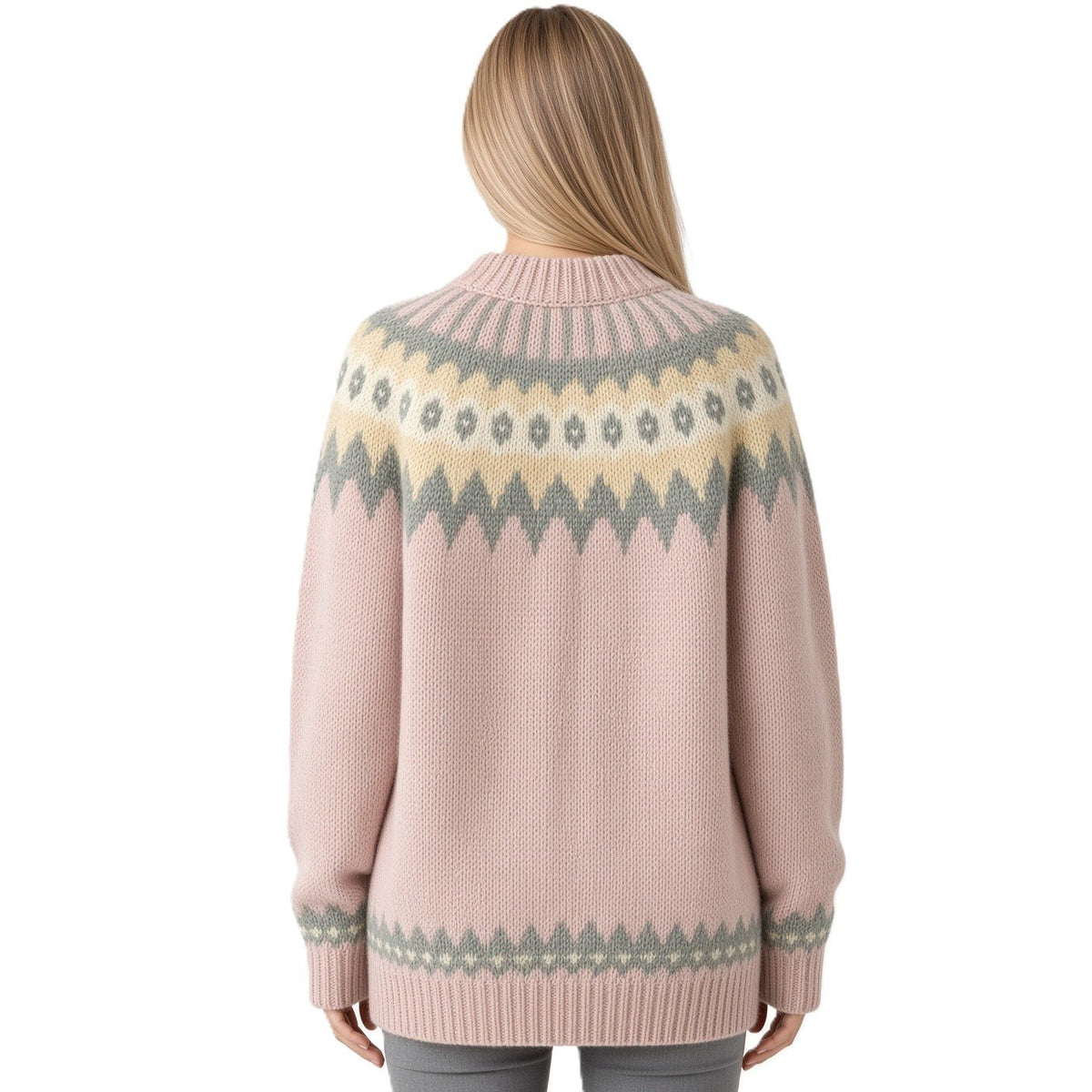 Hand Knitted Gray Scandinavian Unisex Alpaca Sweater Lopapeysa Fair Isle with White / Teal Nordic Patterned Yoke of Alpaca / Merino - EdelWear