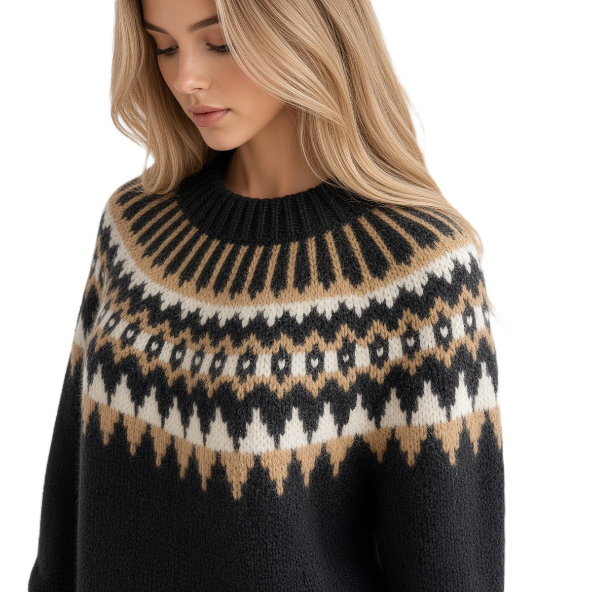 Hand Knitted Gray Scandinavian Unisex Alpaca Sweater Lopapeysa Fair Isle with White / Teal Nordic Patterned Yoke of Alpaca / Merino - EdelWear