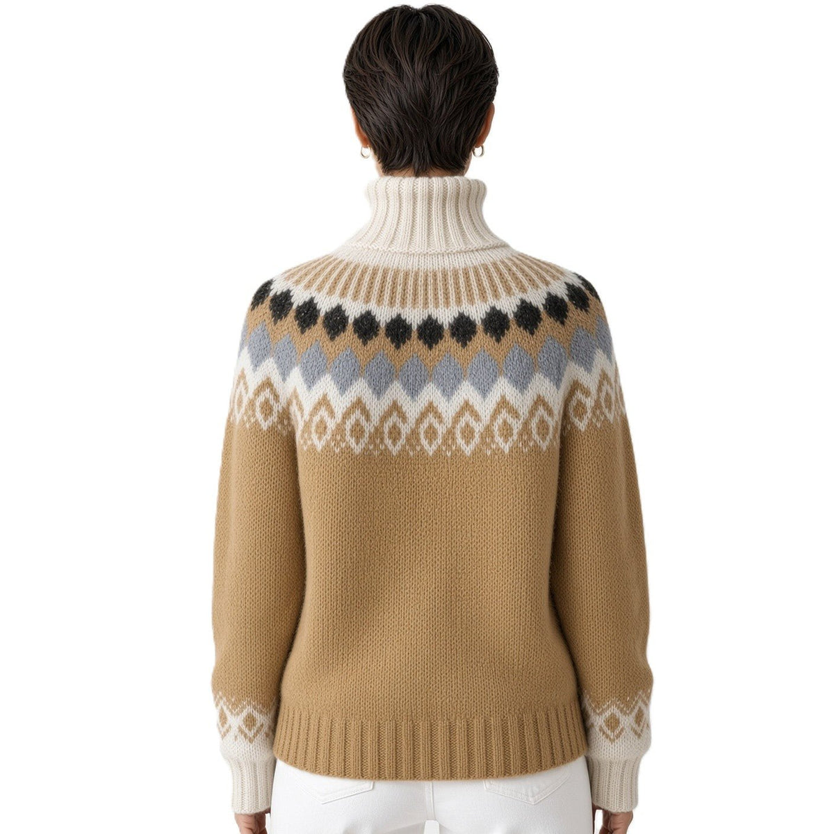 Hand-Knitted Scandinavian Sweater Turtleneck in Camel for Winter Warmth - EdelWear
