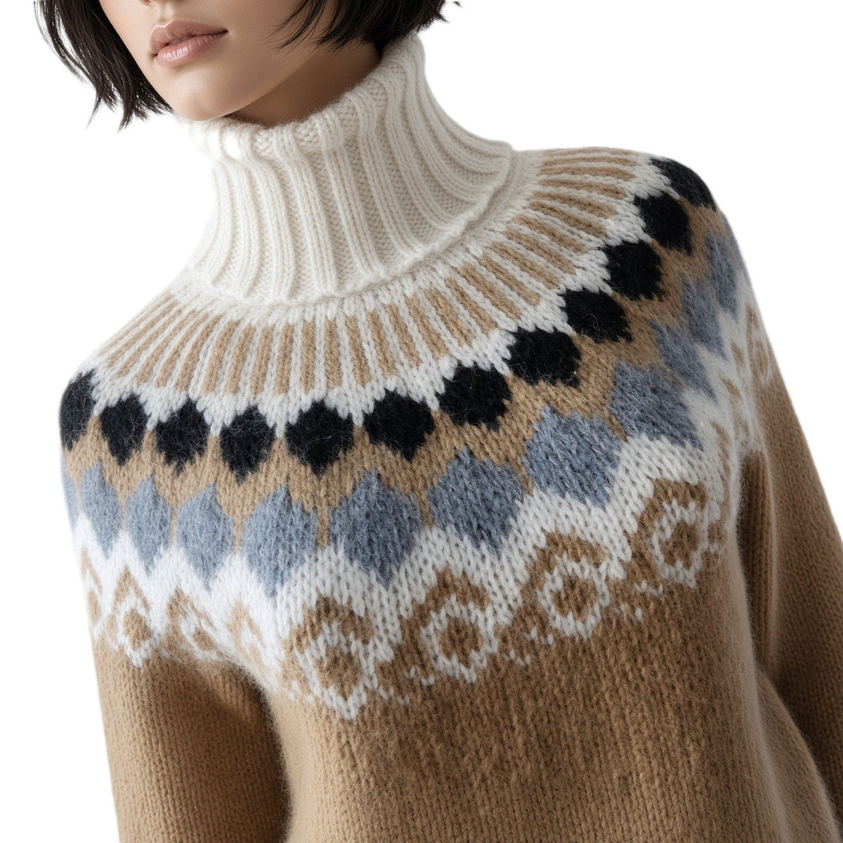 Hand-Knitted Scandinavian Sweater Turtleneck in Camel for Winter Warmth - EdelWear