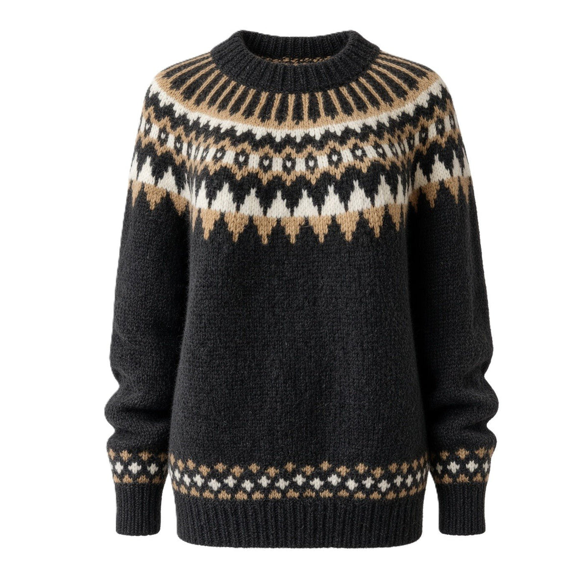 Hand Knitted Scandinavian Unisex Fair Isle Sweater Lopapeysa, Nordic Patterned Yoke, Alpaca Merino Wool Blend - EdelWear