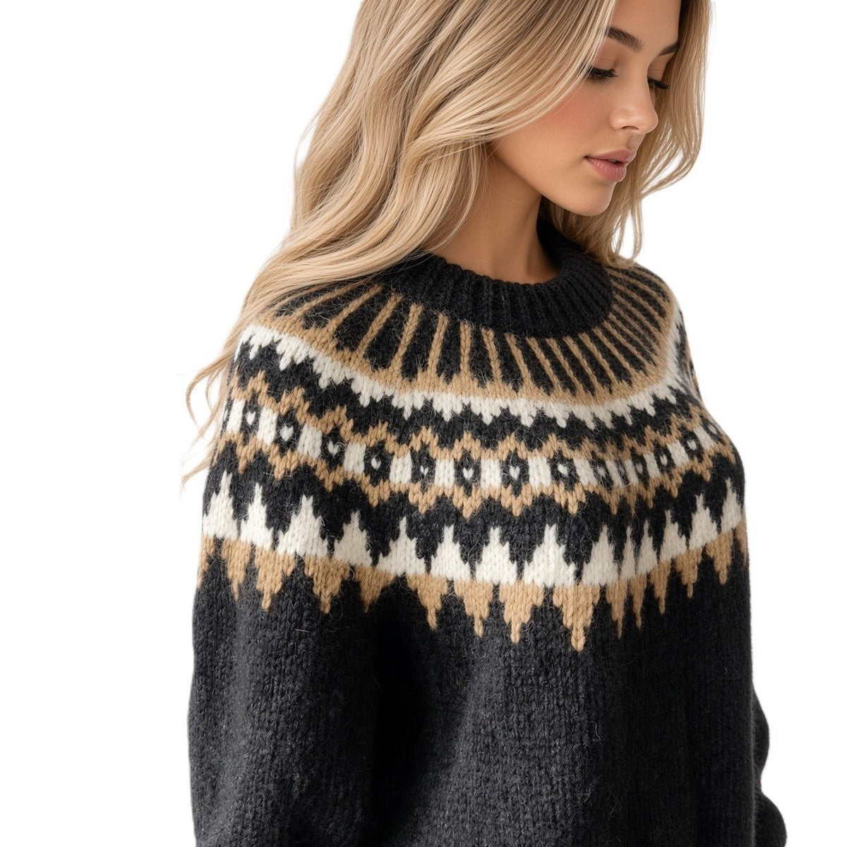 Hand Knitted Scandinavian Unisex Fair Isle Sweater Lopapeysa, Nordic Patterned Yoke, Alpaca Merino Wool Blend - EdelWear