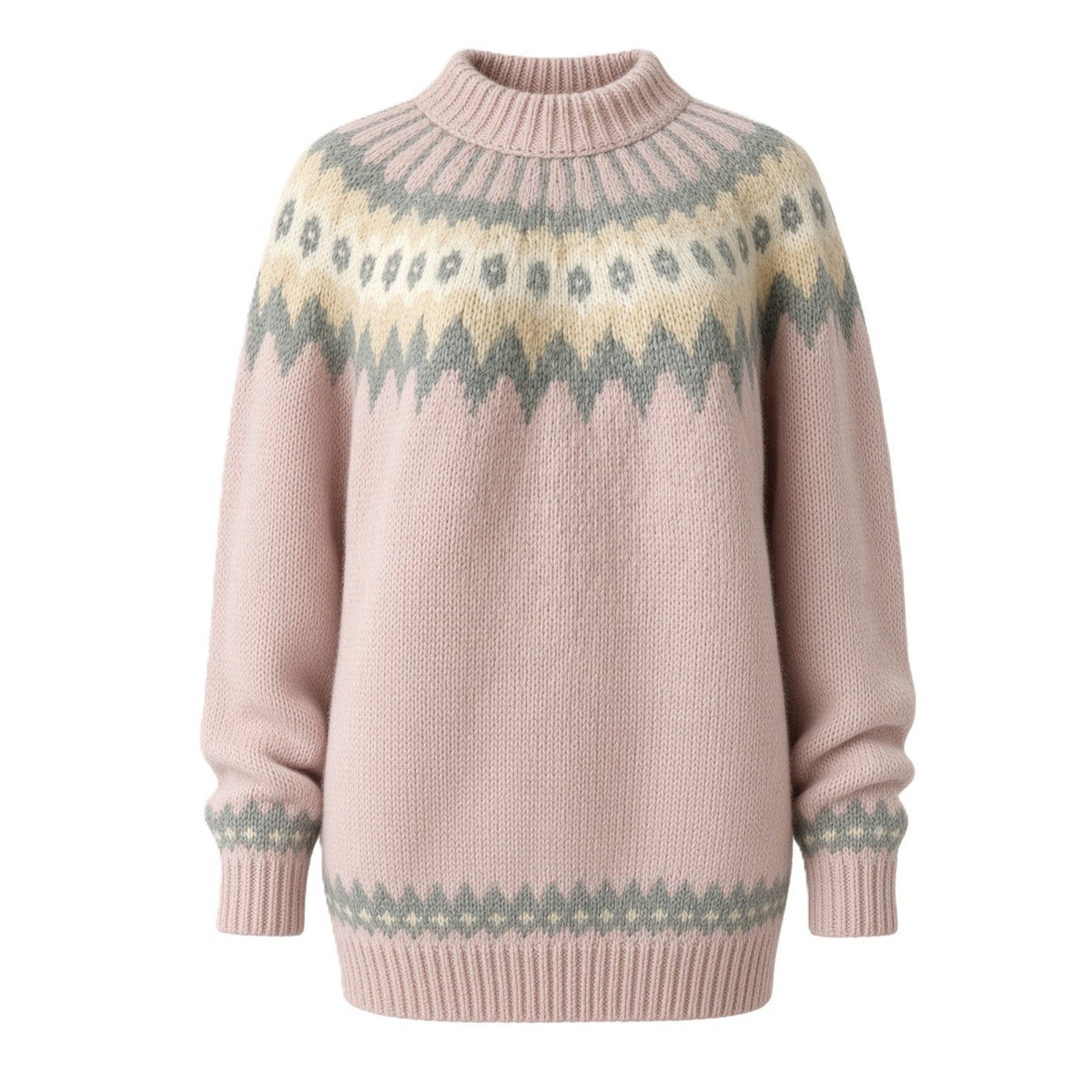 Hand Knitted Scandinavian Unisex Fair Isle Sweater Lopapeysa, Nordic Patterned Yoke, Alpaca Merino Wool Blend - EdelWear
