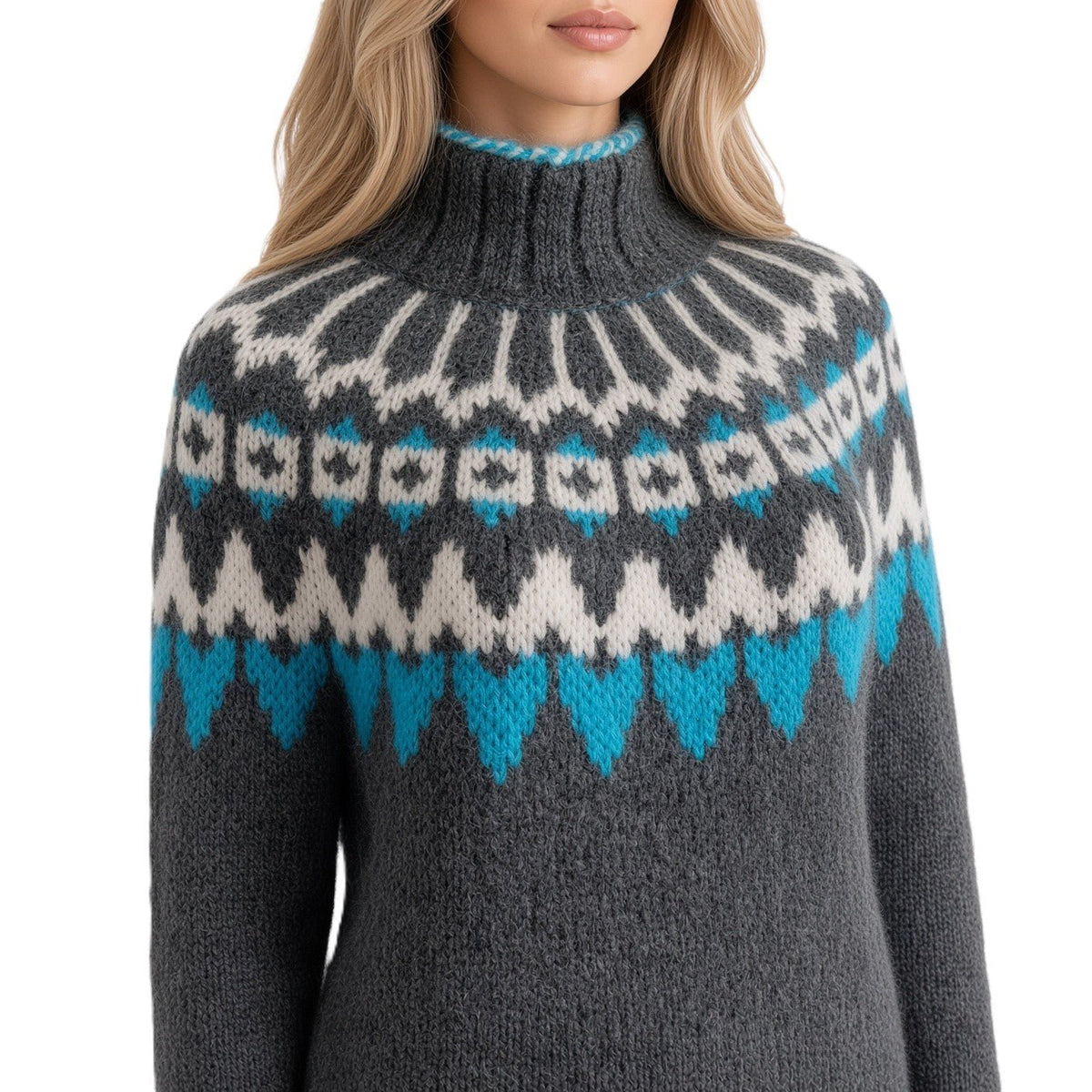 Hand Knitted Scandinavian Unisex Fair Isle Sweater Lopapeysa, Nordic Patterned Yoke, Alpaca Merino Wool Blend - EdelWear