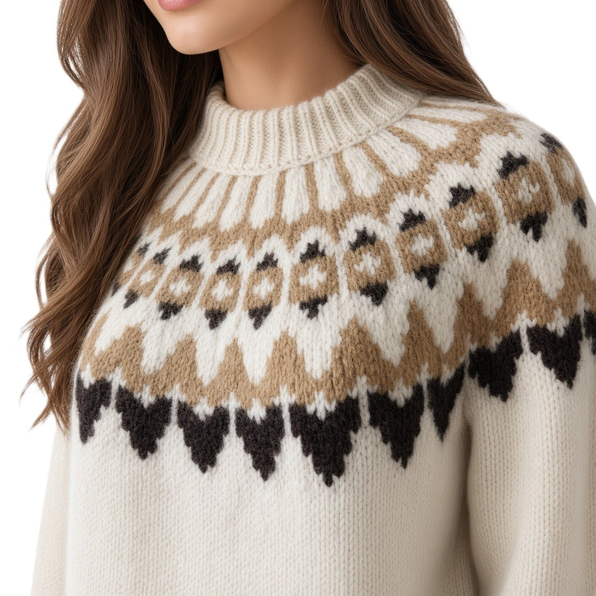 Hand Knitted Scandinavian Unisex Fair Isle Sweater Lopapeysa, Nordic Patterned Yoke, Alpaca Merino Wool Blend - EdelWear
