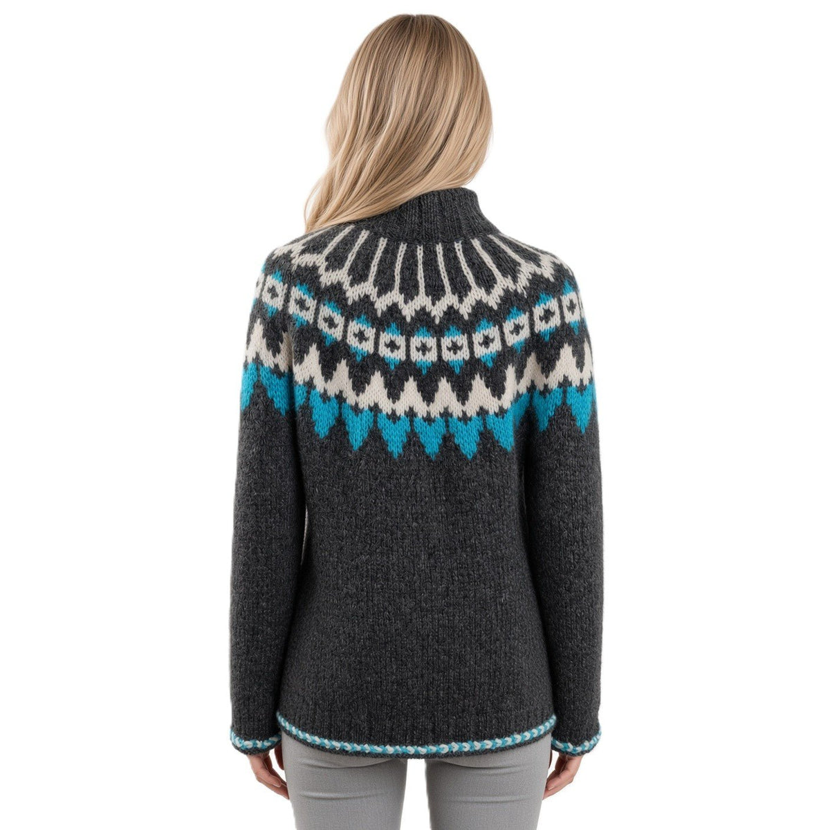 Hand Knitted Scandinavian Unisex Fair Isle Sweater Lopapeysa, Nordic Patterned Yoke, Alpaca Merino Wool Blend - EdelWear