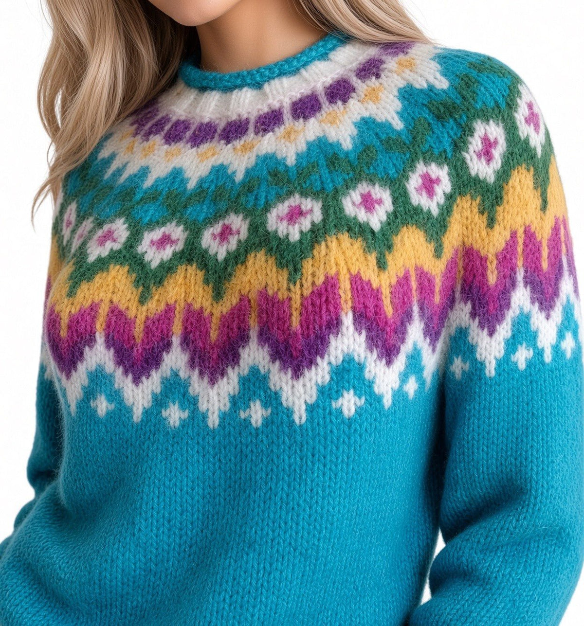 Handmade Yellow Fair Isle Sweater Icelandic Lopapeysa Unisex of Baby Alpaca / Merino, Scandinavian Wool Pullover, Traditional Nordic Ski Jumper - EdelWear