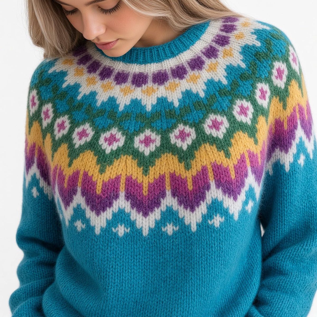 Handmade Yellow Fair Isle Sweater Icelandic Lopapeysa Unisex of Baby Alpaca / Merino, Scandinavian Wool Pullover, Traditional Nordic Ski Jumper - EdelWear