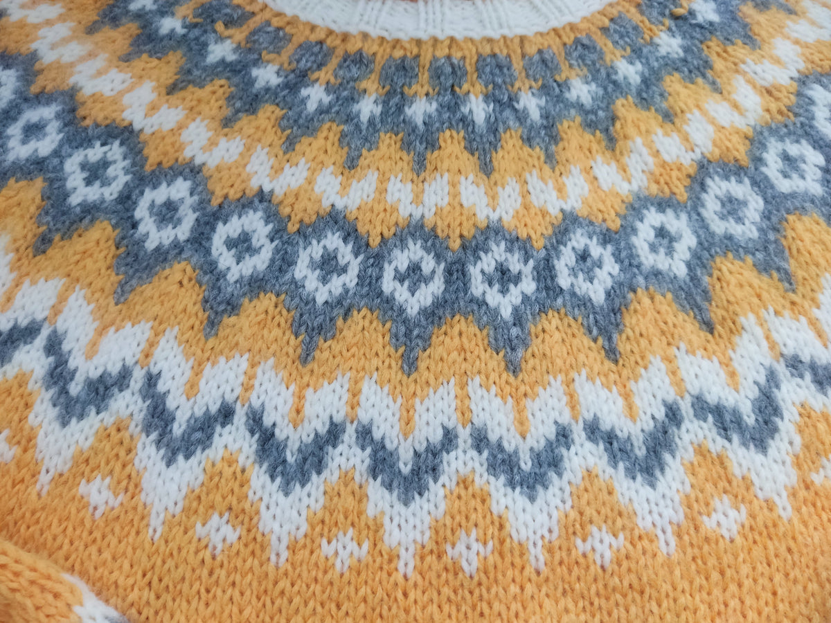 Handmade Yellow Fair Isle Sweater Icelandic Lopapeysa Unisex of Baby Alpaca / Merino, Scandinavian Wool Pullover, Traditional Nordic Ski Jumper - EdelWear