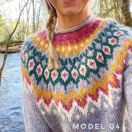 Light Blue Icelandic Adults Unisex Lopapeysa Sweater Fair Isle with Nordic Patterned Yoke Hand Knitted of Baby Alpaca & Merino Wool - EdelWear