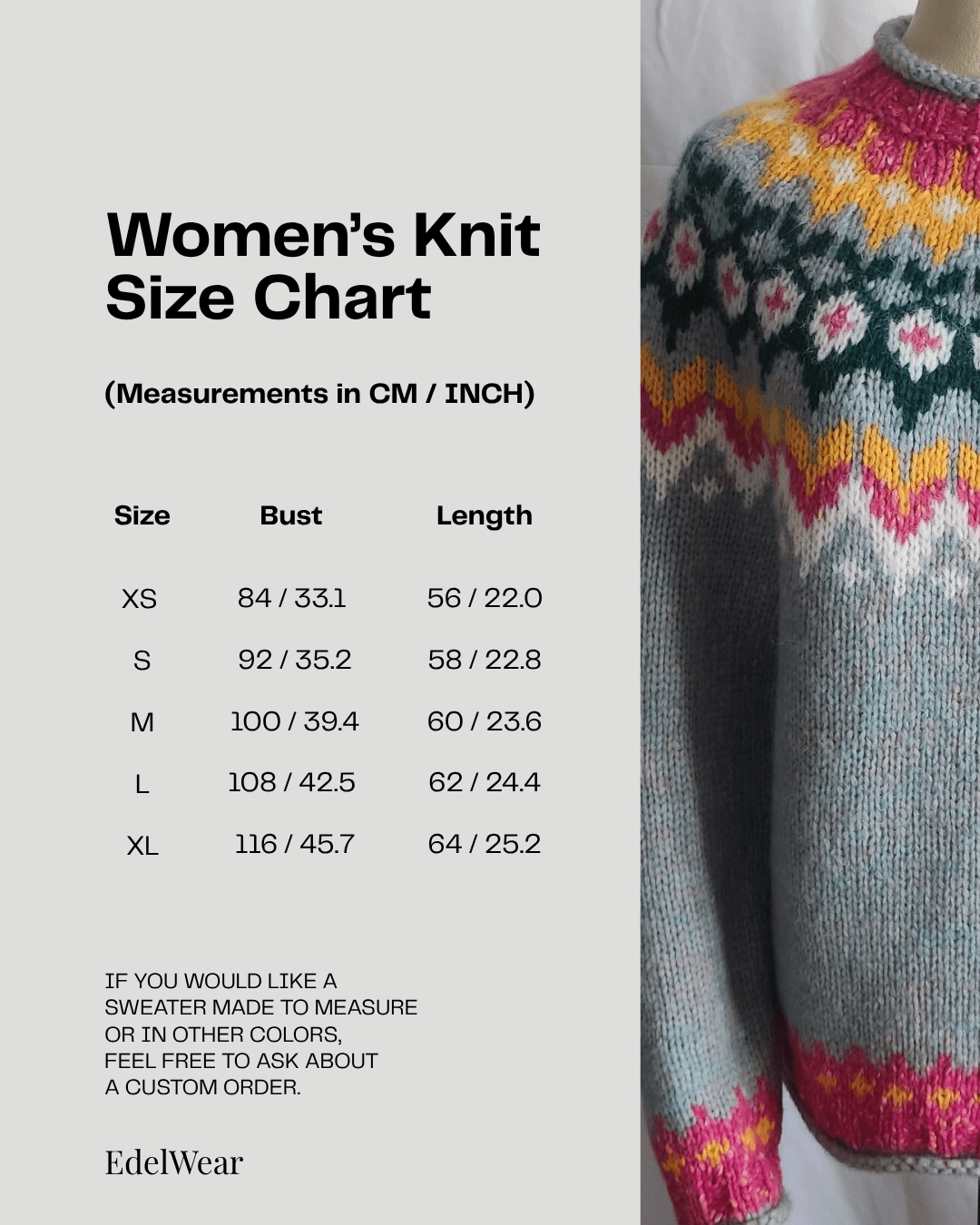 Light Blue Icelandic Wool Sweater Adults Unisex Lopapeysa Fair Isle with Nordic Patterned Yoke Hand Knitted of Baby Alpaca & Merino - EdelWear