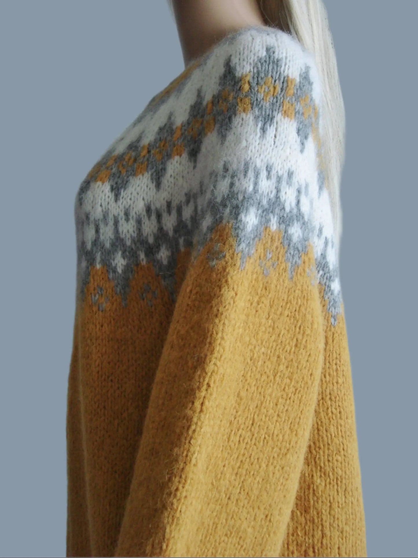 Long Scandinavian Fair Isle Jacket with Frog Closure Hand Knitted From Royal Alpaca & Merino Wool Blend - EdelWear