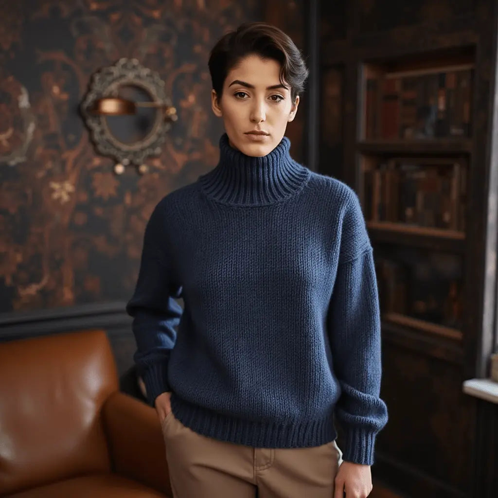 Pure Wool Chunky Knitted Solid Oversized Alpaca Sweater Unisex Turtleneck - EdelWear