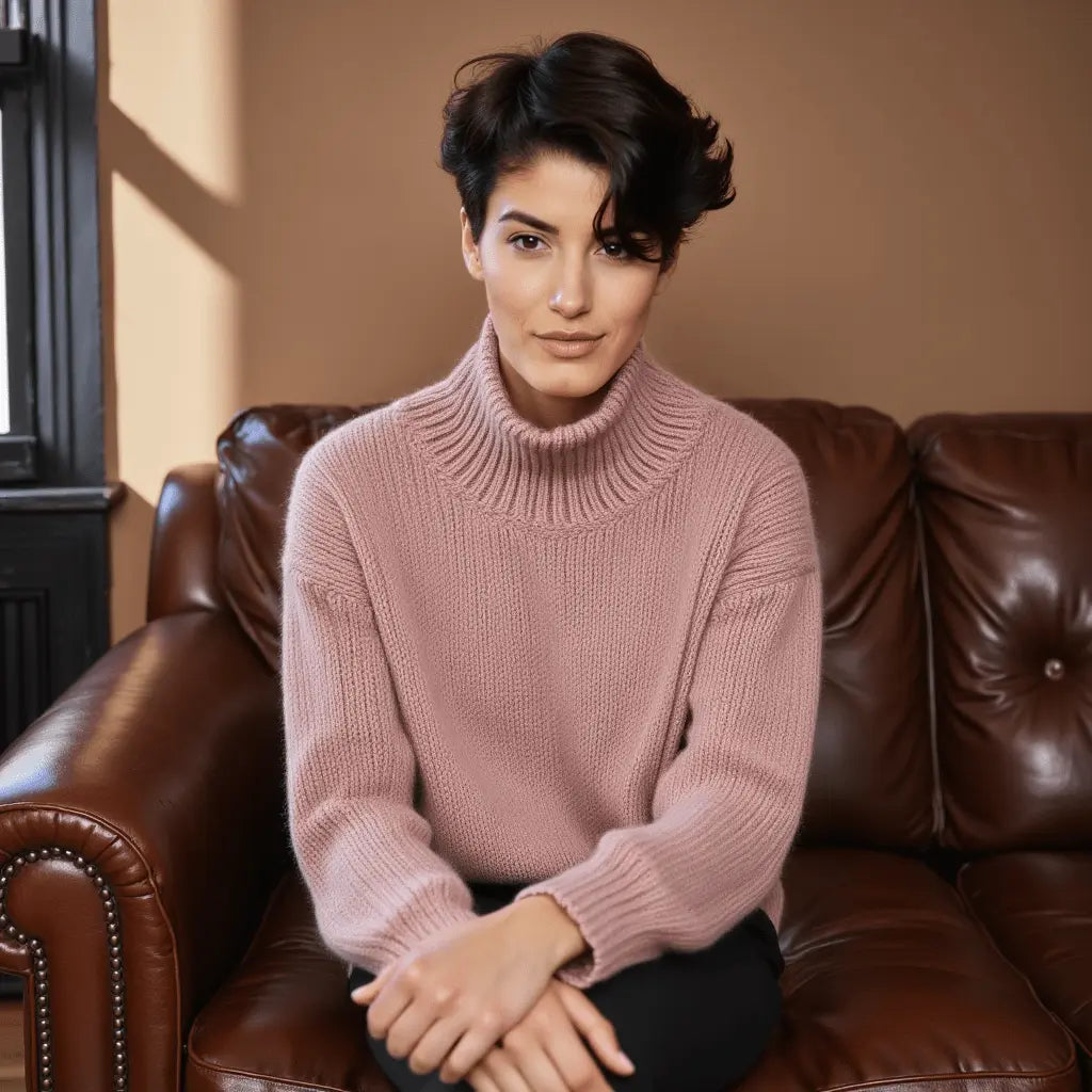 Pure Wool Chunky Knitted Solid Oversized Alpaca Sweater Unisex Turtleneck - EdelWear