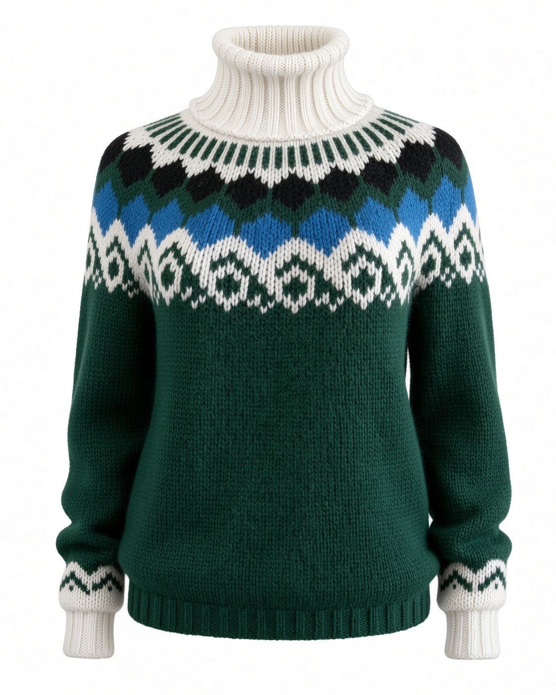 Scandinavian Fair Isle Sweater Turtleneck Hand-Knitted, Unisex Lopapeysa Alpaca Merino Wool Blend for Winter Warmth - EdelWear