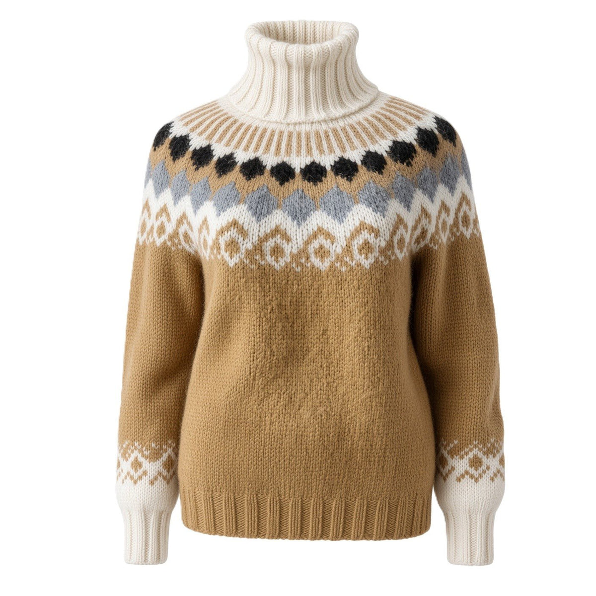 Scandinavian Fair Isle Sweater Turtleneck Hand-Knitted, Unisex Lopapeysa Alpaca Merino Wool Blend for Winter Warmth - EdelWear