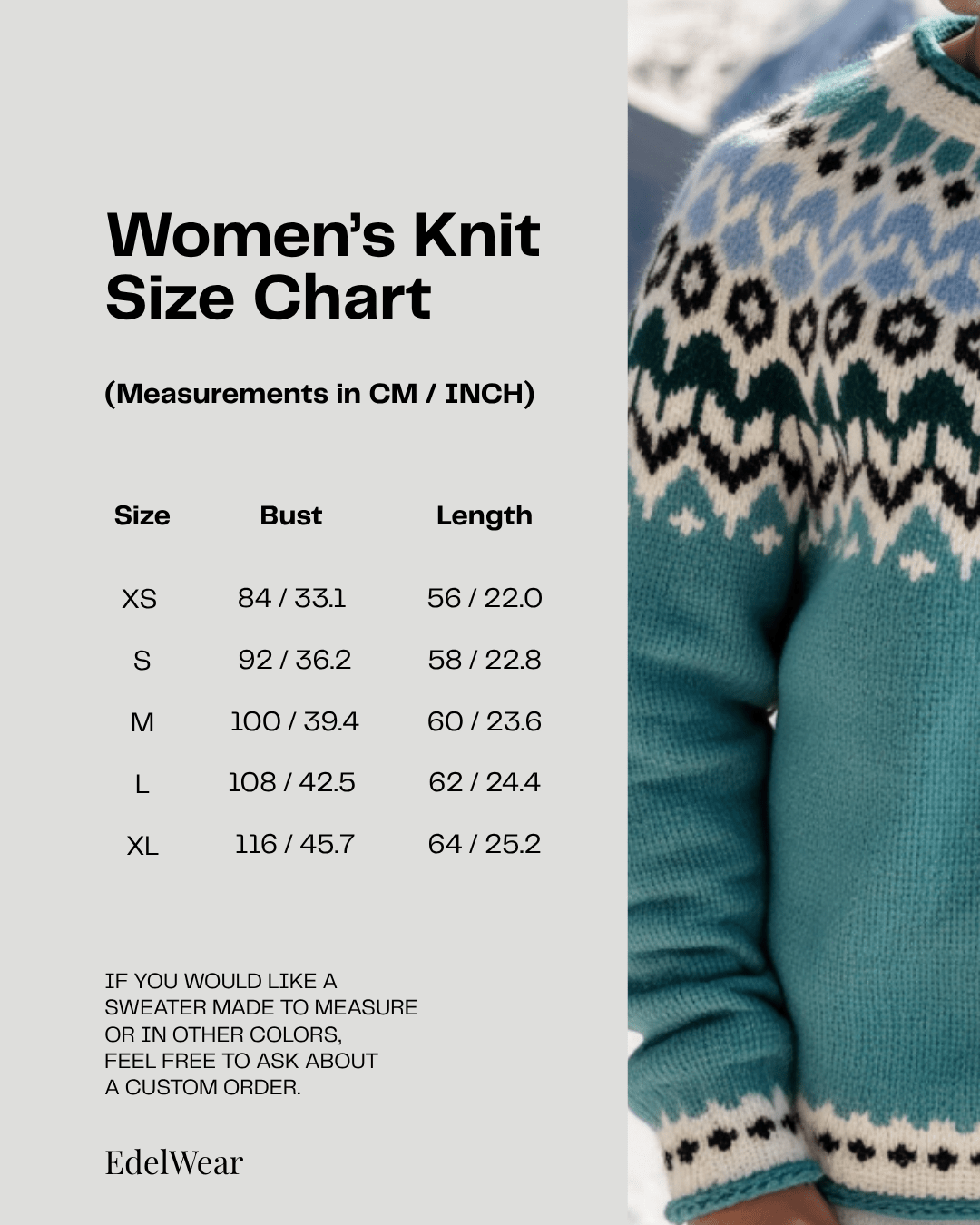 Scandinavian Oversized Adults Unisex Sweater Lopapeysa Fair Isle Teal Green Hand Knitted of Baby Alpaca / Merino - EdelWear