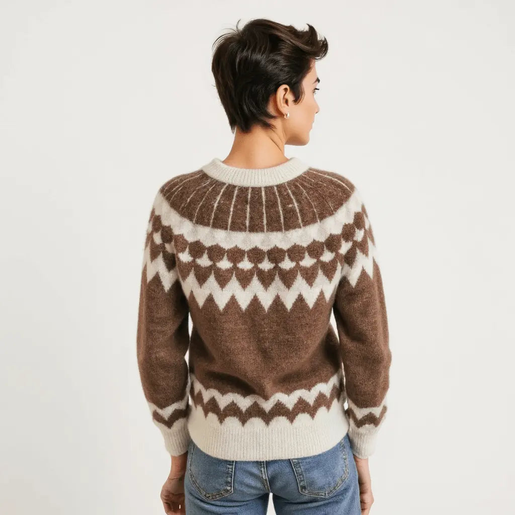 Scandinavian Sweater Unisex Lopapeysa Fair Isle Hand Knitted in Alpaca & Merino | Denim, Capuccino, Yellow - EdelWear