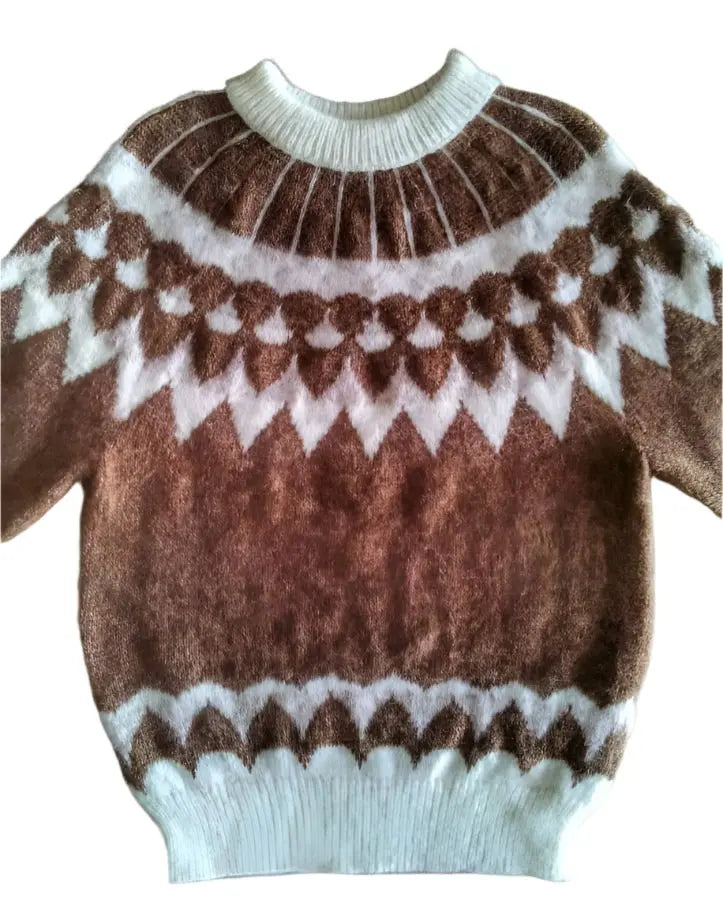 Scandinavian Sweater Unisex Lopapeysa Fair Isle Hand Knitted in Alpaca & Merino | Denim, Capuccino, Yellow - EdelWear