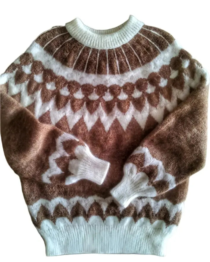Scandinavian Sweater Unisex Lopapeysa Fair Isle Hand Knitted in Alpaca & Merino | Denim, Capuccino, Yellow - EdelWear