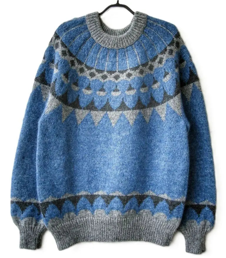 Scandinavian Sweater Unisex Lopapeysa Fair Isle Hand Knitted in Alpaca & Merino | Denim, Capuccino, Yellow - EdelWear