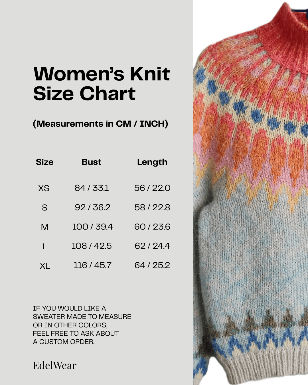 Soft Blue Womens Icelandic Sweater Lopapeysa Fair Isle Hand Knitted Alpaca with Orange / Coral Patterned Yoke - EdelWear